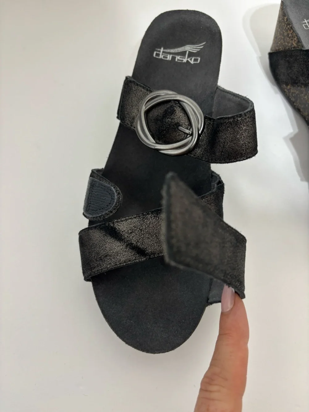 Dansko Susie Black Shimmer Leather Wedge Sandals Size EU 37 US 6.5-7 Comfort